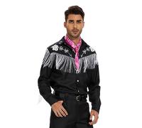 AYYOHON Western Fringe Shirt - Men's Halloween Long Sleeve Button Down Black Shirt - Cosplay Costume - XL