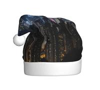 AYYQWE Aerial Night of View Hong Kong Print Santa Hat for Men Women Decor Party New Year Festive Celebrations Christmas Cap