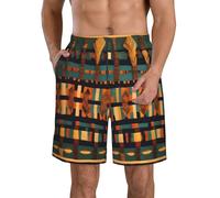 AYYQWE African Classic Weave Print Beach Shorts for Men Swimming Trunks Lightweight Stretch Outdoor Travel Swimwear White