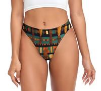 AYYQWE African Classic Weave Print Women'S G-String Thong Comfortable Underwear Stretch Sexy Lingerie For Daily Wear Black