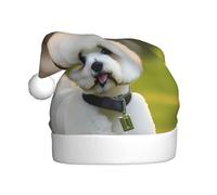 AYYQWE Bichon Frise Dog on the grass Print Santa Hat for Men Women Decor Party New Year Festive Celebrations Christmas Cap