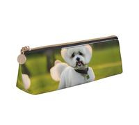 AYYQWE Bichon Frise Dog on The Grass Print Student Pencil Case Large Capacity Triangle Pouch Zippered Pen Makeup School College