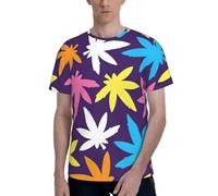 AYYQWE Bright Colorful Weed Pattern Print Men Short Sleeve T-Shirt Soft Casual Office Gym Summer Office Environments Wear Black