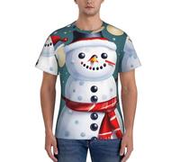 AYYQWE Christmas Happy Snowmans Print Fashion Men Short Sleeve T-Shirts Gym Wear Breathable Workout Summer Casual Outing Black