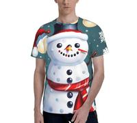 AYYQWE Christmas Happy Snowmans Print Men Short Sleeve T-Shirt Soft Casual Office Gym Summer Office Environments Wear Black