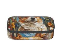 AYYQWE Corgi Floral Flowers Spring Garden Print Versatile Student Pencil Case 8.3 X 2 X 3.7 in Storage Bag School Office Use