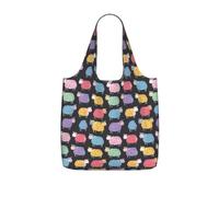 AYYQWE Cute Colorful Sheep Cartoon Pattern Print Foldable Reusable Shopping Tote Bag For Travel Gym Backpack Commuting Camping