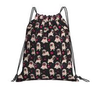 AYYQWE Cute Pug Print Adults Lightweight Foldable Drawstring Backpack Sports Reusable Bag Travel Yoga