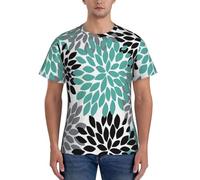 AYYQWE Dahlia Flower Print Fashion Men Short Sleeve T-Shirts Gym Wear Breathable Workout Summer Casual Outing Black