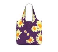 AYYQWE Daisy Purple Flowers Print Foldable Reusable Shopping Tote Bag For Travel Gym Backpack Commuting Camping