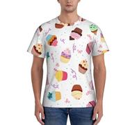AYYQWE Delicious Cupcakes Print Fashion Men Short Sleeve T-Shirts Gym Wear Breathable Workout Summer Casual Outing Black