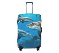 AYYQWE Dolphins Sea Turtle Shark Octopus Coral Reef Print Elastic Suitcase Cover Family Vacation Travel Luggage Sleeve Protector Accessory