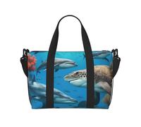 AYYQWE Dolphins Sea Turtle Shark Octopus Coral Reef Print Men Women Hand Bag Lightweight Weekend Business Trips Camping Daily Commute Tote