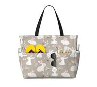 AYYQWE Easter Bunny Floral Print Beach Tote Stylish Weekend Bag Reusable Lightweight Gym Picnic Camping Women Men