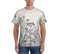 AYYQWE Floral Herbs Botanical Engraving Print Fashion Men Short Sleeve T-Shirts Gym Wear Breathable Workout Summer Casual Outing Black