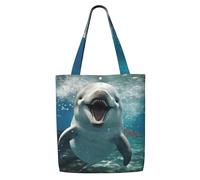 AYYQWE Funny Animal Dolphin Print Canvas Shoulder Bag Large Reusable Lightweight Beach Travel Picnic Everyday Use Tote