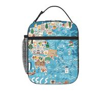 AYYQWE Greece Map Print Lunch Bag Thermal Tote Reusable Portable Bento Box Office Outdoor Activities
