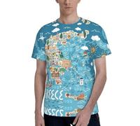 AYYQWE Greece Map Print Men Short Sleeve T-Shirt Soft Casual Office Gym Summer Office Environments Wear Black