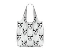 AYYQWE Halloween Themed Monochrome Skeleton Head Print Foldable Reusable Shopping Tote Bag For Travel Gym Backpack Commuting Camping
