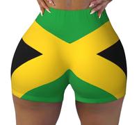 AYYQWE Jamaica Flag Print Women's Workout Shorts Comfortable Stretch Yoga Running Practical Everyday Wear Black