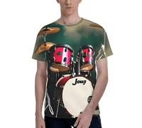 AYYQWE Jazz Drum Print Men Short Sleeve T-Shirt Soft Casual Office Gym Summer Office Environments Wear Black