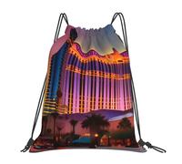 AYYQWE Las Vegas Sunset 1 Print Adults Lightweight Foldable Drawstring Backpack Sports Reusable Bag Travel Yoga