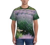 AYYQWE Lavender and Daisy Print Fashion Men Short Sleeve T-Shirts Gym Wear Breathable Workout Summer Casual Outing