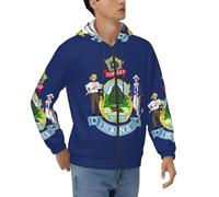 AYYQWE Maine State Flag Print Men'S Hooded Pullover Sweatshirt With Baggy Breathable For Casual Work Sportswear Black