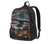 AYYQWE New York Manhattan Bridge Night Print Large Capacity Backpack Water-Resistant Hiking Camping Picnics Commuting Essentials