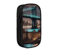 AYYQWE New York Manhattan Bridge Night Print Practical Pencil Case Multi-Compartment Office Travel School Art Daily Supplies