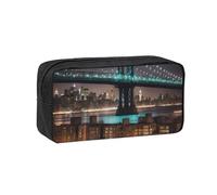 AYYQWE New York Manhattan Bridge Night Print Spacious Pen Case Large-Capacity Stationery Office Travel Use Organizer Pouch