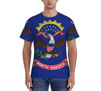 AYYQWE North Dakota State Flag Print Fashion Men Short Sleeve T-Shirts Gym Wear Breathable Workout Summer Casual Outing Black