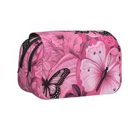 AYYQWE Pink Butterfly Seamless Tile Print Lightweight Pen Bag Stylish Stationery Travel Office Large Capacity Makeup Toiletry
