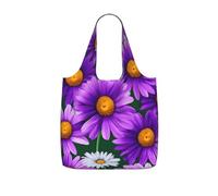 AYYQWE Purple Daisy Print Foldable Reusable Shopping Tote Bag For Travel Gym Backpack Commuting Camping