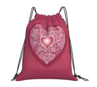 AYYQWE Romantic Heart Print Adults Lightweight Foldable Drawstring Backpack Sports Reusable Bag Travel Yoga
