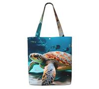 AYYQWE Sea Turtle Print Canvas Shoulder Bag Large Reusable Lightweight Beach Travel Picnic Everyday Use Tote