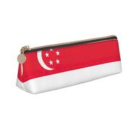 AYYQWE Singapore Flag Print Student Pencil Case Large Capacity Triangle Pouch Zippered Pen Makeup School College