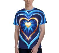 AYYQWE Sky Blue Heart Print Men Short Sleeve T-Shirt Soft Casual Office Gym Summer Office Environments Wear