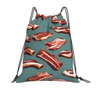 AYYQWE Streaky Bacon Pattern Print Adults Lightweight Foldable Drawstring Backpack Sports Reusable Bag Travel Yoga