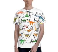 AYYQWE Stylish Learning Alphabets with Dinosaurs Print Men Short Sleeve T-Shirt Soft Casual Office Gym Summer Office Environments Wear Black