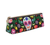 AYYQWE Sugar and Skulls and Flowers Print Student Pencil Case Large Capacity Triangle Pouch Zippered Pen Makeup School College