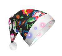 AYYQWE Sugar And Skulls And Flowers Print Unisex Adult Christmas Hat With Led Lights Holiday Party Supplies Yuletide Decor