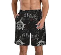 AYYQWE Supernatural Symbols Black Print Beach Shorts for Men Swimming Trunks Lightweight Stretch Outdoor Travel Swimwear