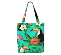 AYYQWE Tropical Birds And Plant Leaf Print Canvas Shoulder Bag Large Reusable Lightweight Beach Travel Picnic Everyday Use Tote