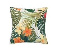AYYQWE Vegetation Leaves with Hibiscus Flowers Print Pillowcase Square Cushion Cases Vacation Home Patio Indoor Outdoor Everyday Use