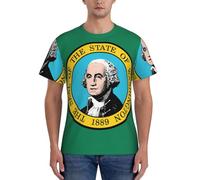 AYYQWE Washington Flag Print Fashion Men Short Sleeve T-Shirts Gym Wear Breathable Workout Summer Casual Outing Black