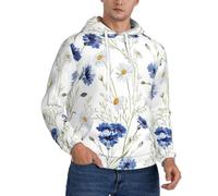 AYYQWE Wild Flowers And Cornflowers Daisies Print Men Hoodie Casual Wear Pullover Winter Autumn Spring For Outdoor Travel Daily Use Black