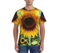 AYYQWE Yellow Sunflower Print Fashion Men Short Sleeve T-Shirts Gym Wear Breathable Workout Summer Casual Outing