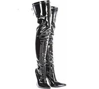AYZAL Women Lace-Up Thigh-High Boots with Side Zip & Back Laces, Patent Leather Over-the-Knee Heels, Stretchy Riding Boots (BLACK, UK Footwear Size System, Adult, Women, Numeric, Medium, 4)
