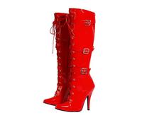 AYZAL Women's High Heel Knee High Boots Lace Up Stiletto with 3 Buckles & Side Zip Edgy Punk Gothic Style Sexy Footwear UK 3-12 (Red, 11, UK Footwear Size System, Adult, Women, Numeric, Medium, 11)
